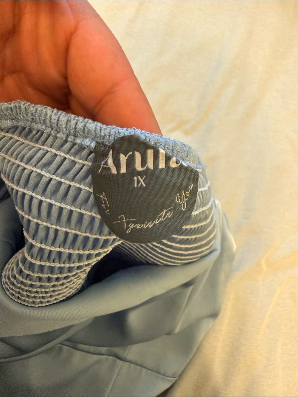 ARULA Pale Blue Satin Dress with Smocked Detail - Picture 3 of 3